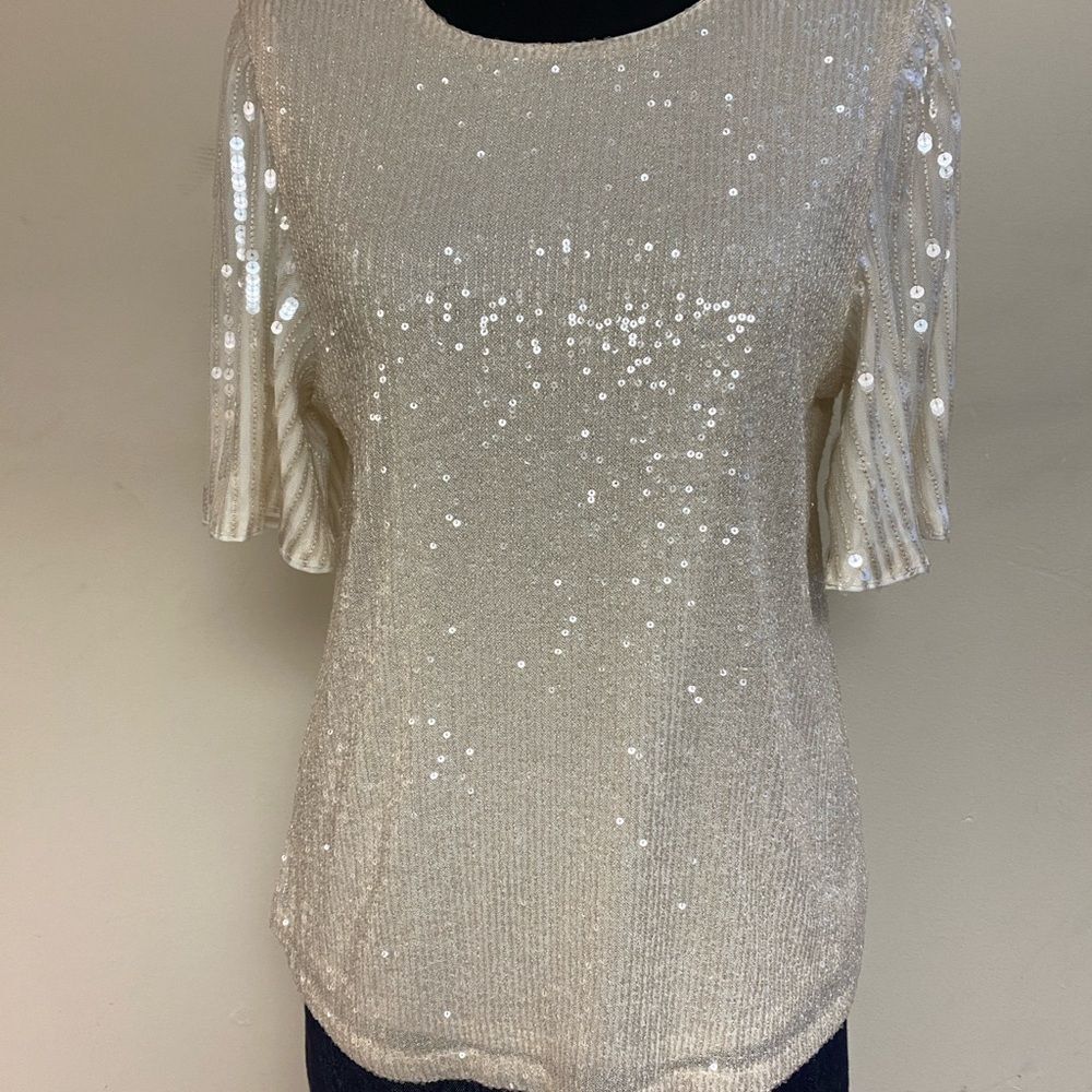 NWT Cable & Gauge Short Sleeve Ivory Sequin Top‎ (S,M)